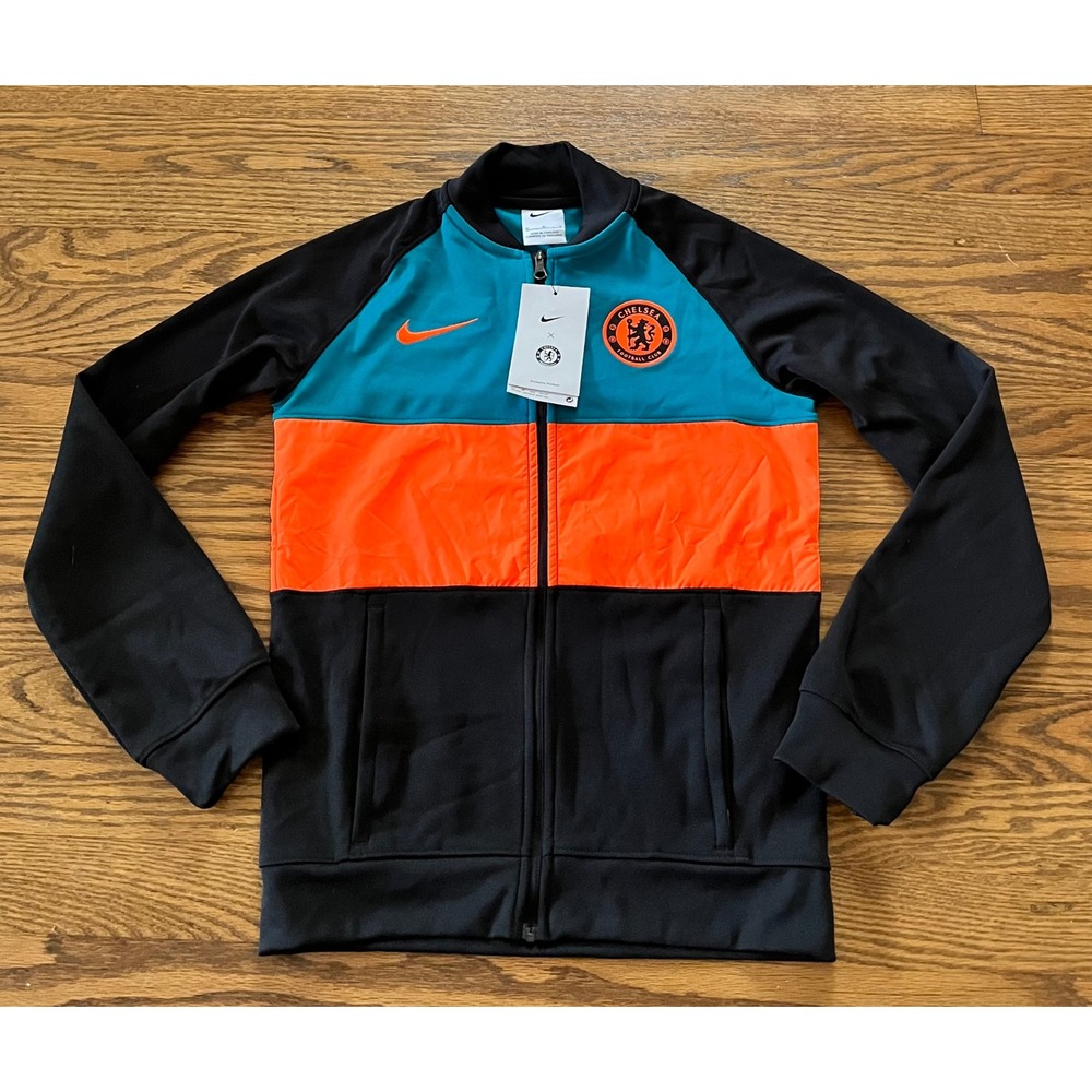 Nike Chelsea FC Kids Soccer Track Jacket Black Teal Orange Full Zip Medium NWT
